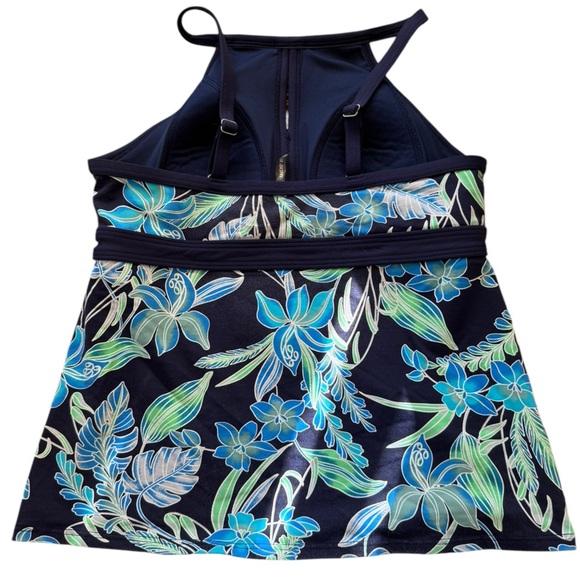 Lands End Womens Keyhole High Neck Tankini Top Deep Sea swimsuit pool beach 4P - Picture 6 of 9